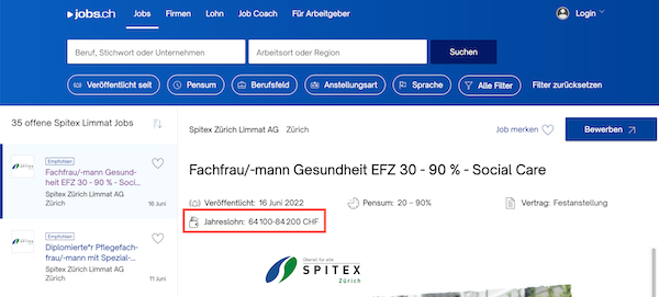 Lohnangabe auf jobs.ch