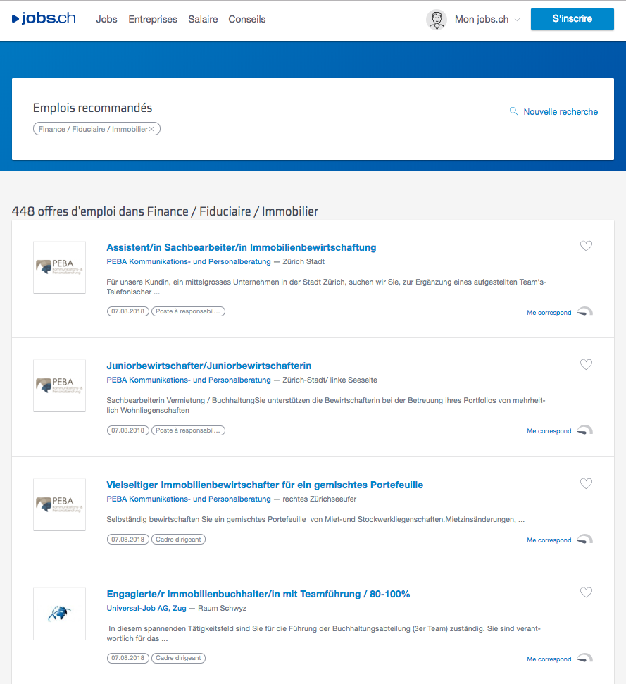 emplois recommandés sur jobs.ch