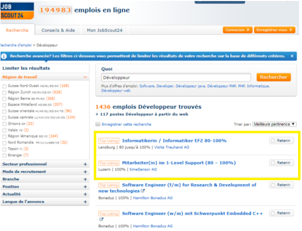 placement top listing jobscout24.ch