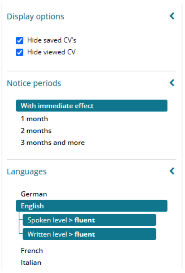 CV database jobup search criteria